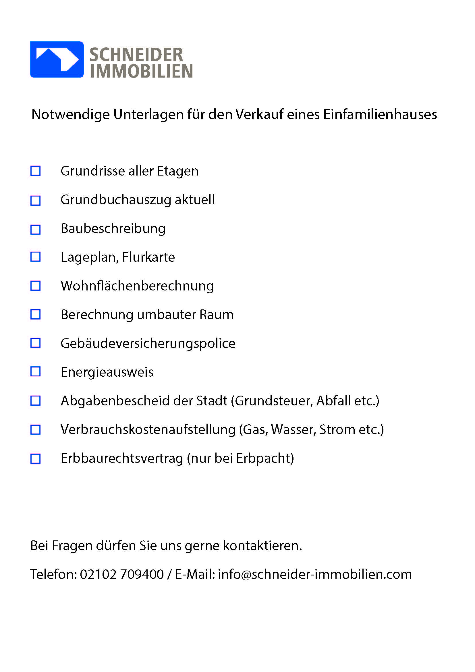 Checkliste für Unterlagen zum Verkauf eines Hauses