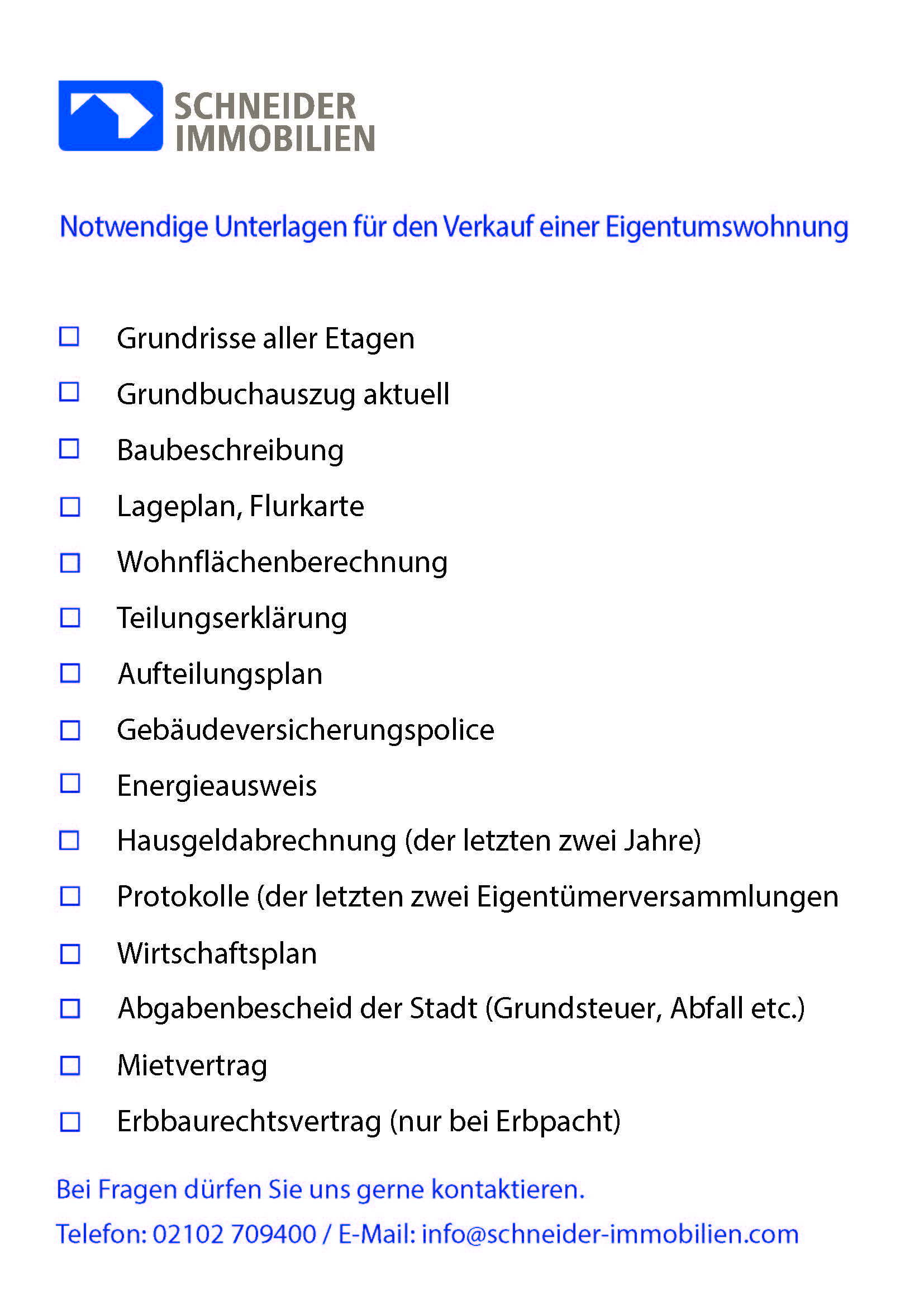 Checkliste für Unterlagen zum Verkauf einer Eigentumswohnung